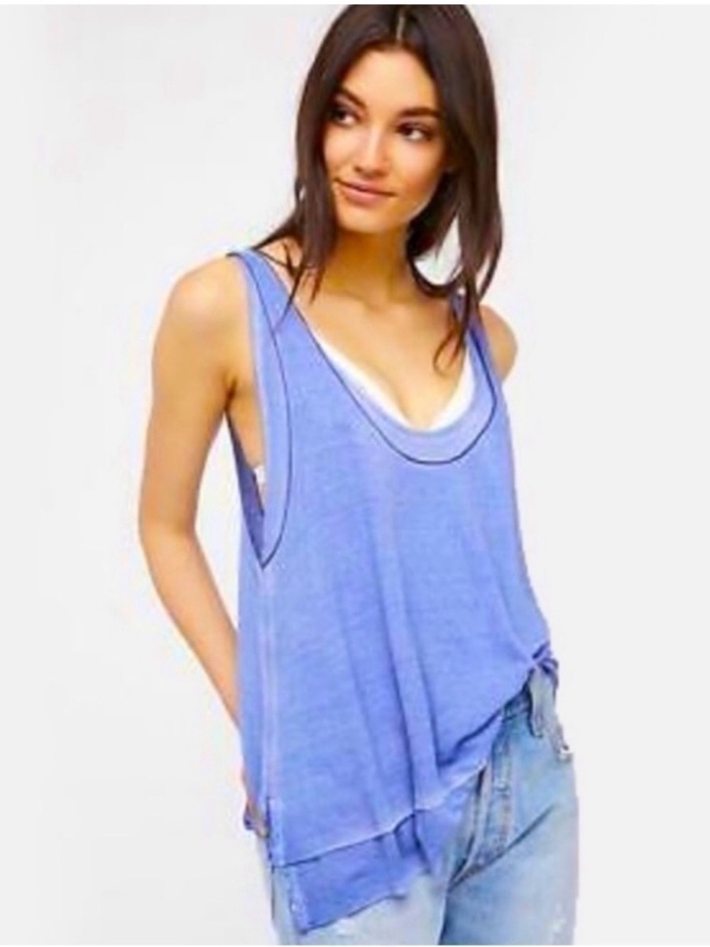 We the Free deep scoop neck racer back blue mineral wash layered tank top